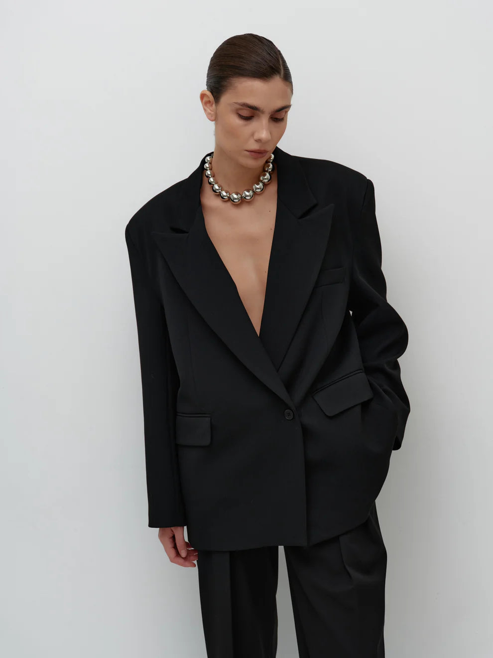 The jacket is black