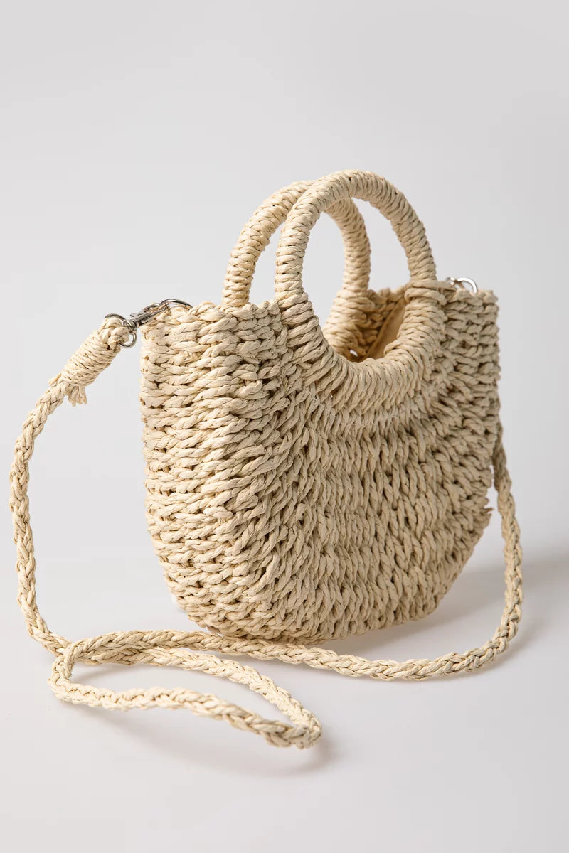 Beige straw bag with round handles
