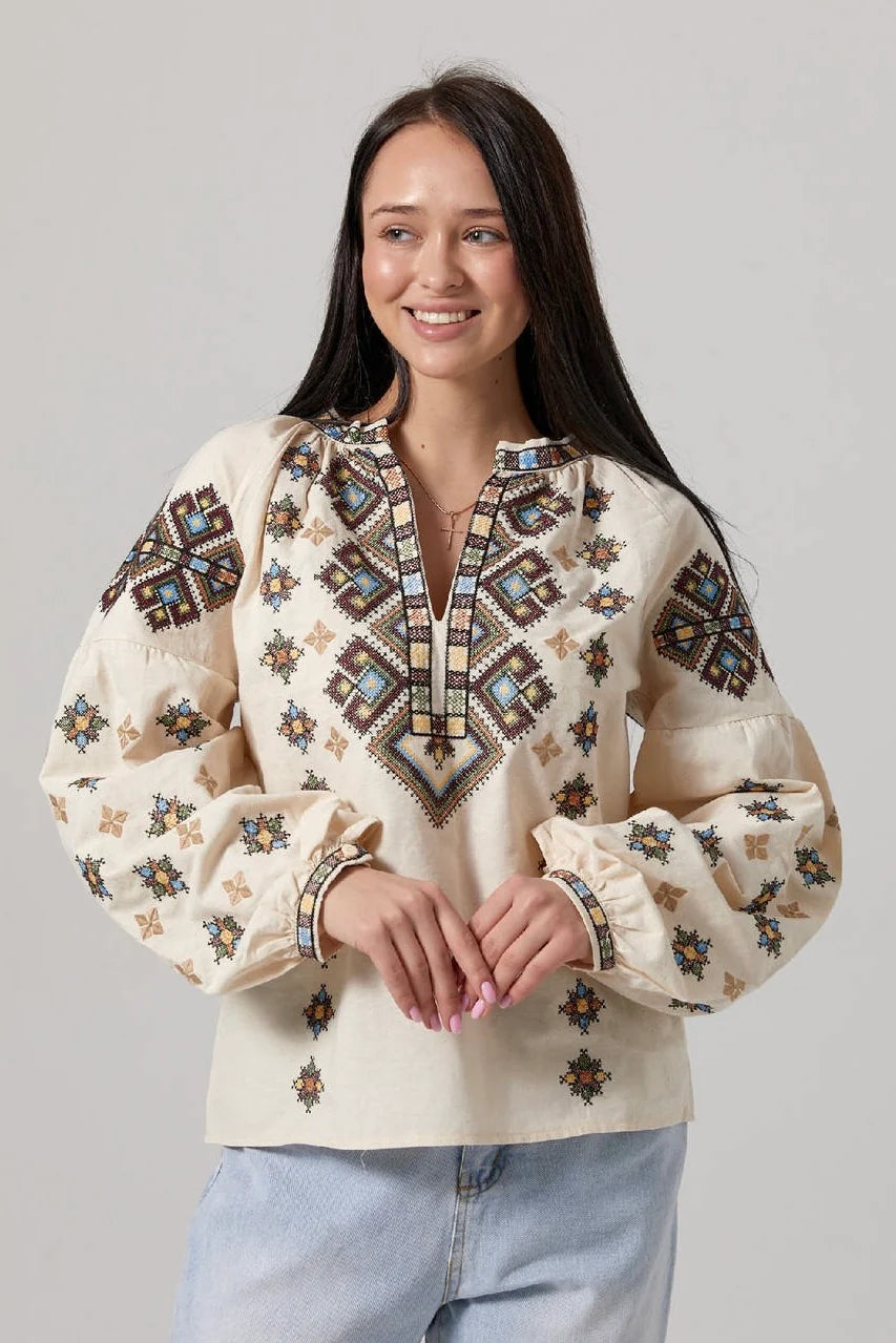 Women's embroidered shirt with a neckline