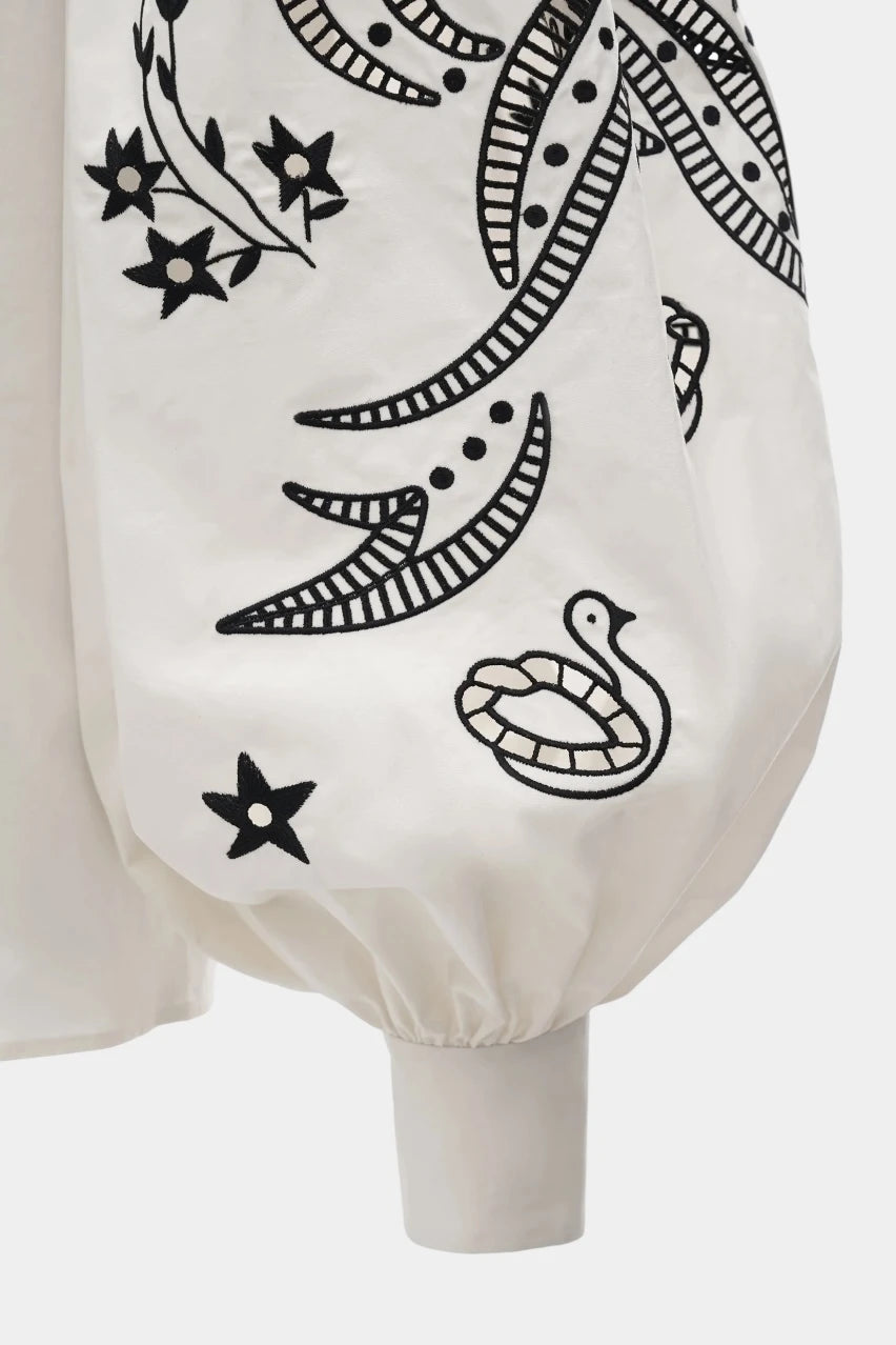 "Raya" Embroidered Shirt in Milk White