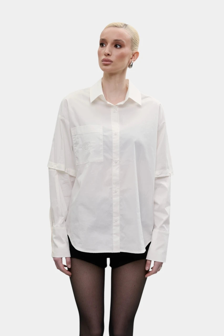 Milk shirt with detachable sleeves with buttons