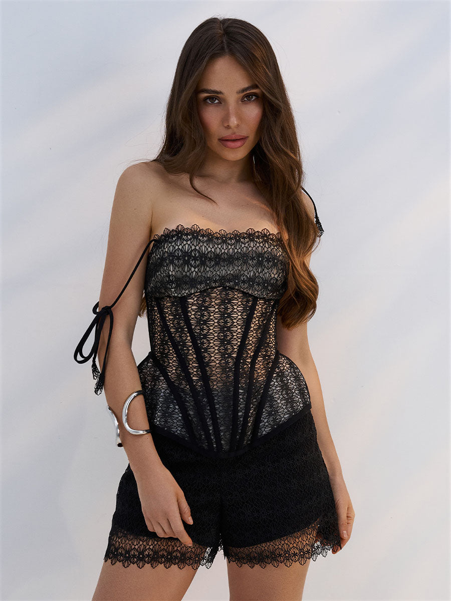 Black lace corset with straps