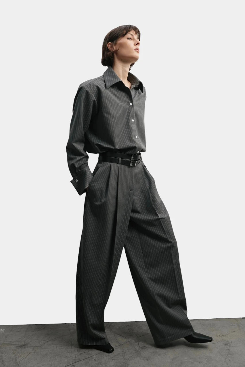 Dark grey striped palazzo trousers