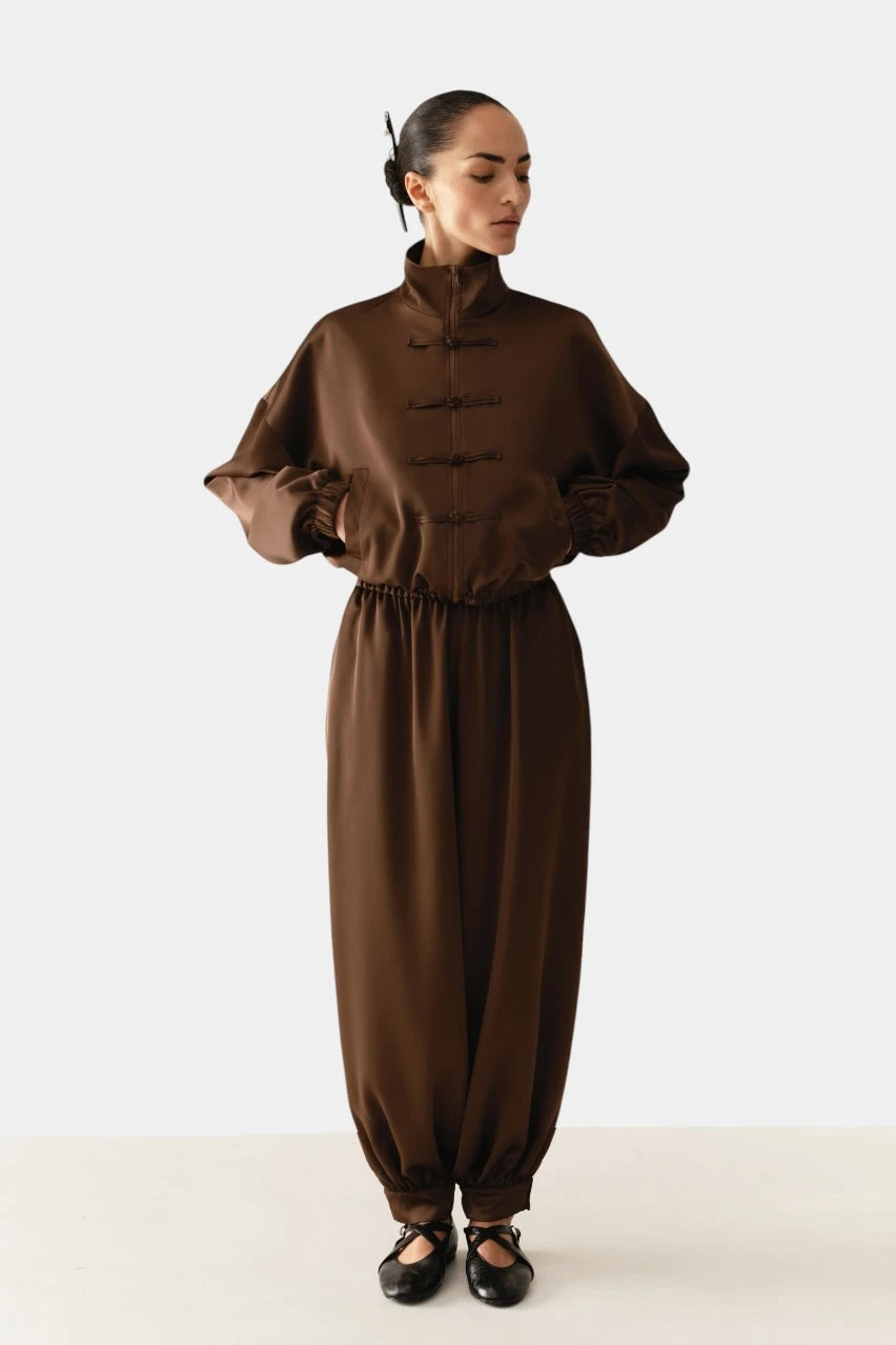 Chocolate satin Aladdin trousers