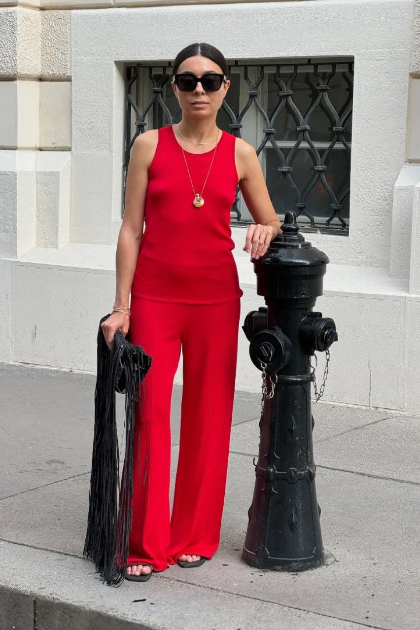Red knit trousers