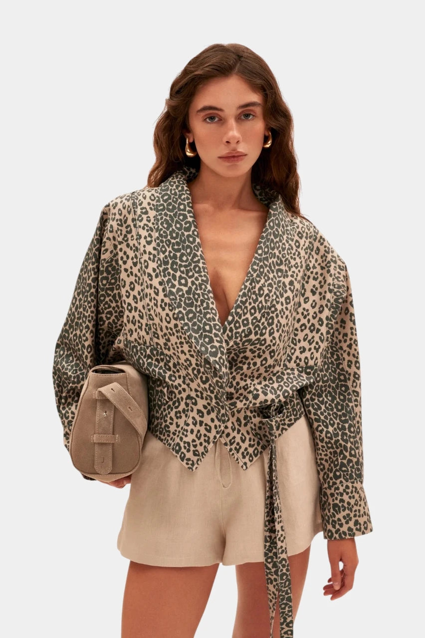 Leopard-print denim jacket