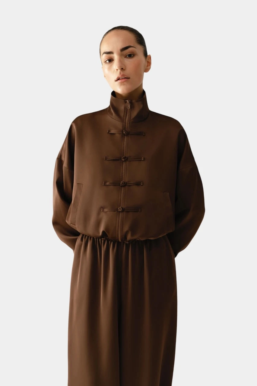 Chocolate satin bomber jacket