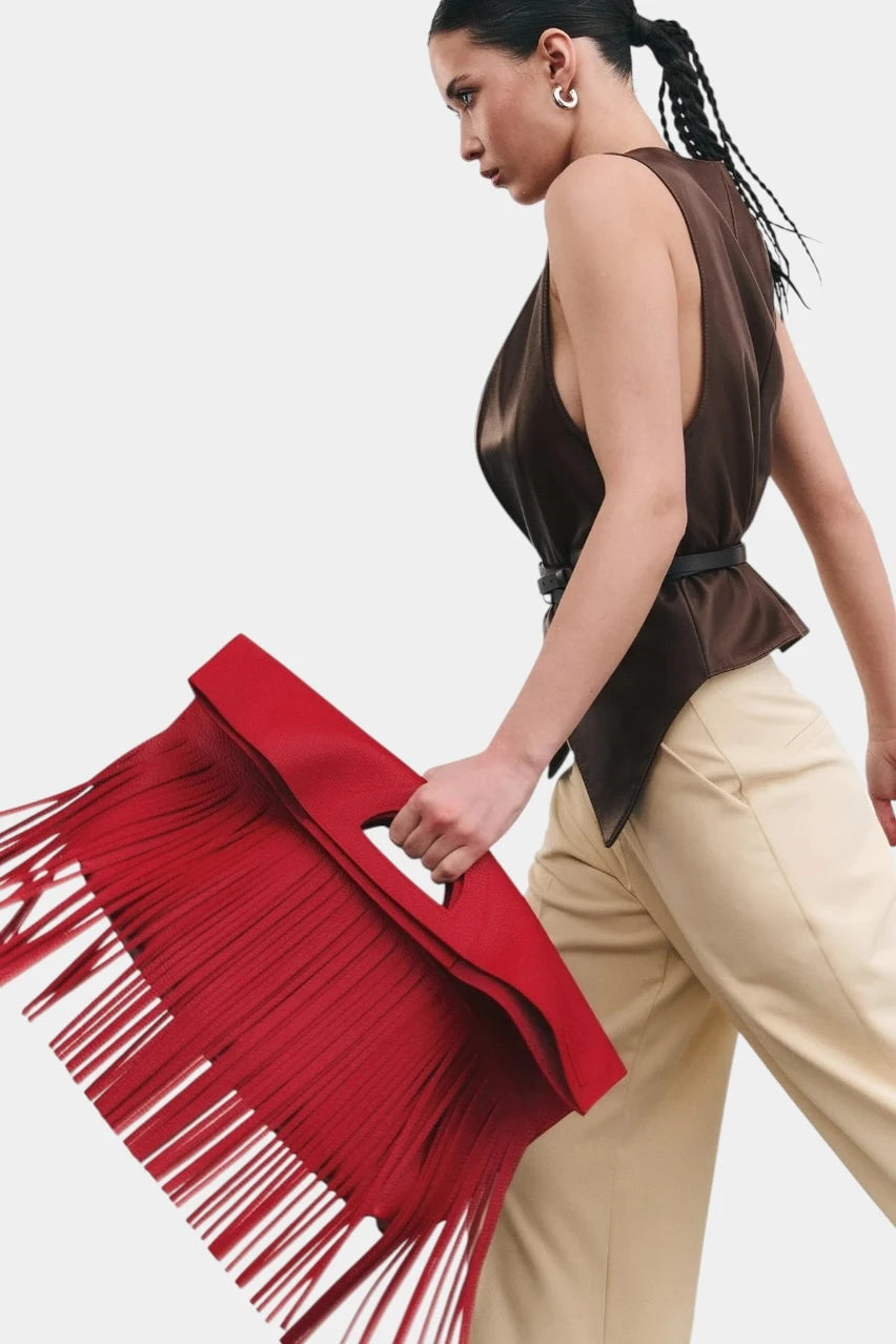Red leather Rigfringe Mini bag