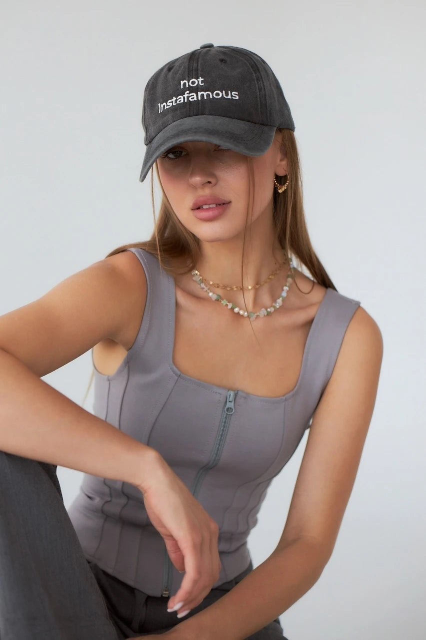 Dark grey "Not Instafamous" denim cap