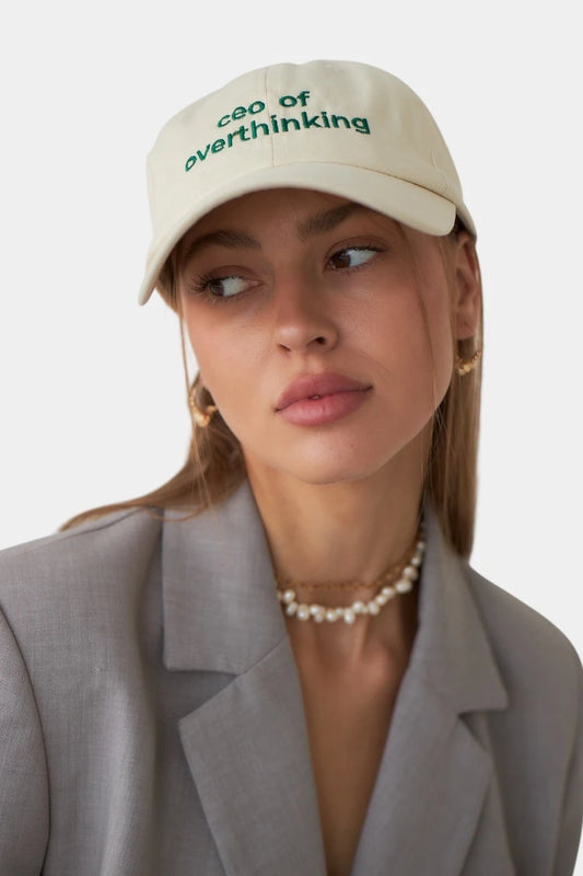 "CEO Of Overthinking" Cream Denim Cap