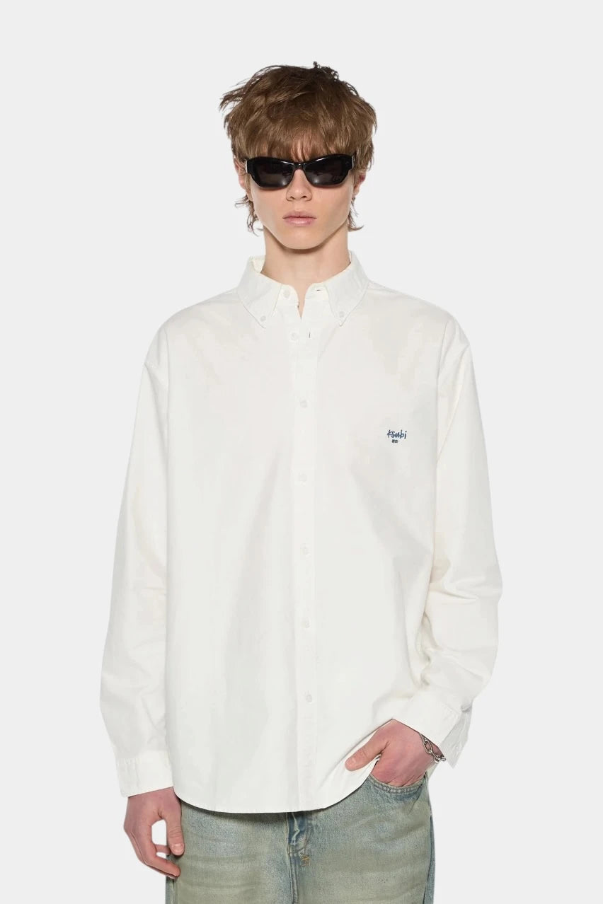 Ksignature Button-Down Long-Sleeve Shirt (Cream/White)