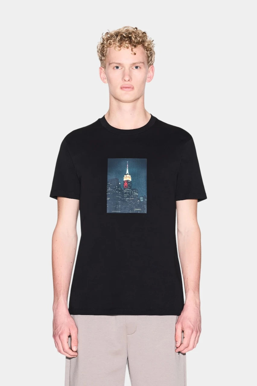 Black cotton T-shirt with a print