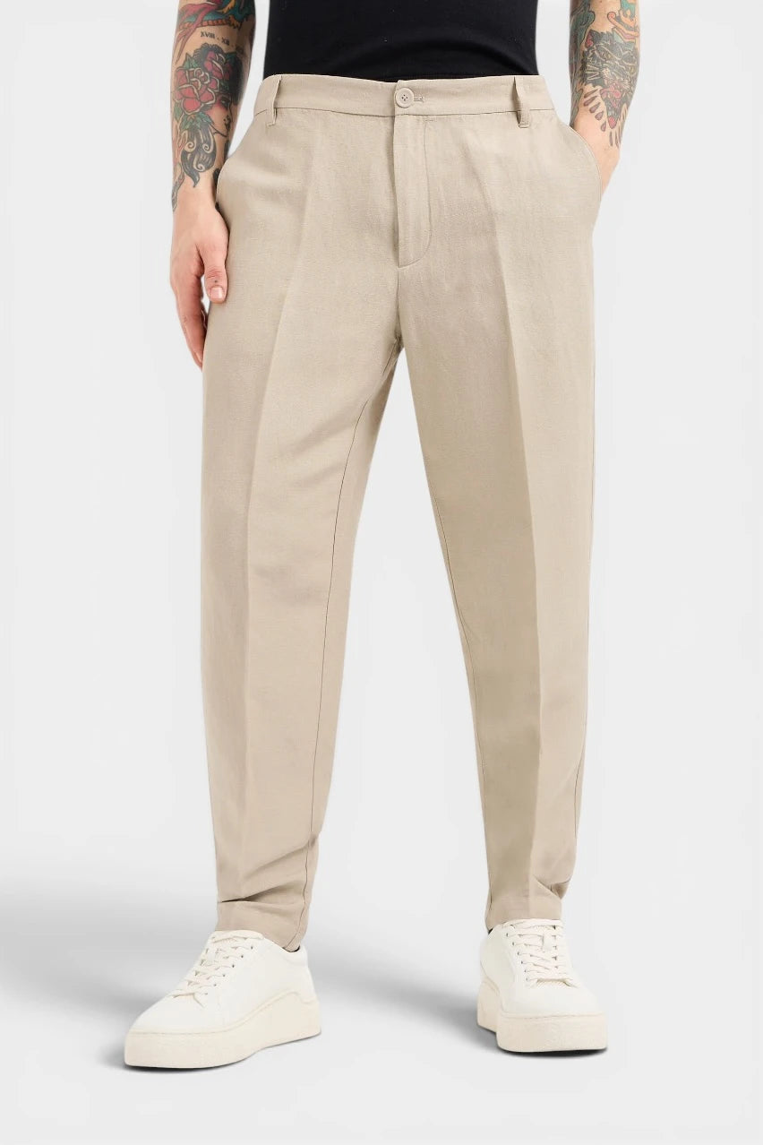 Classic beige linen-viscose trousers