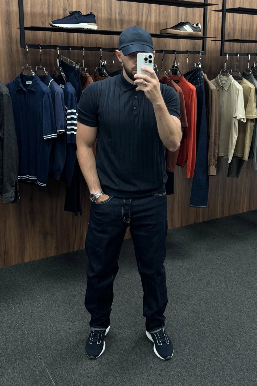 Dark blue straight-leg jeans