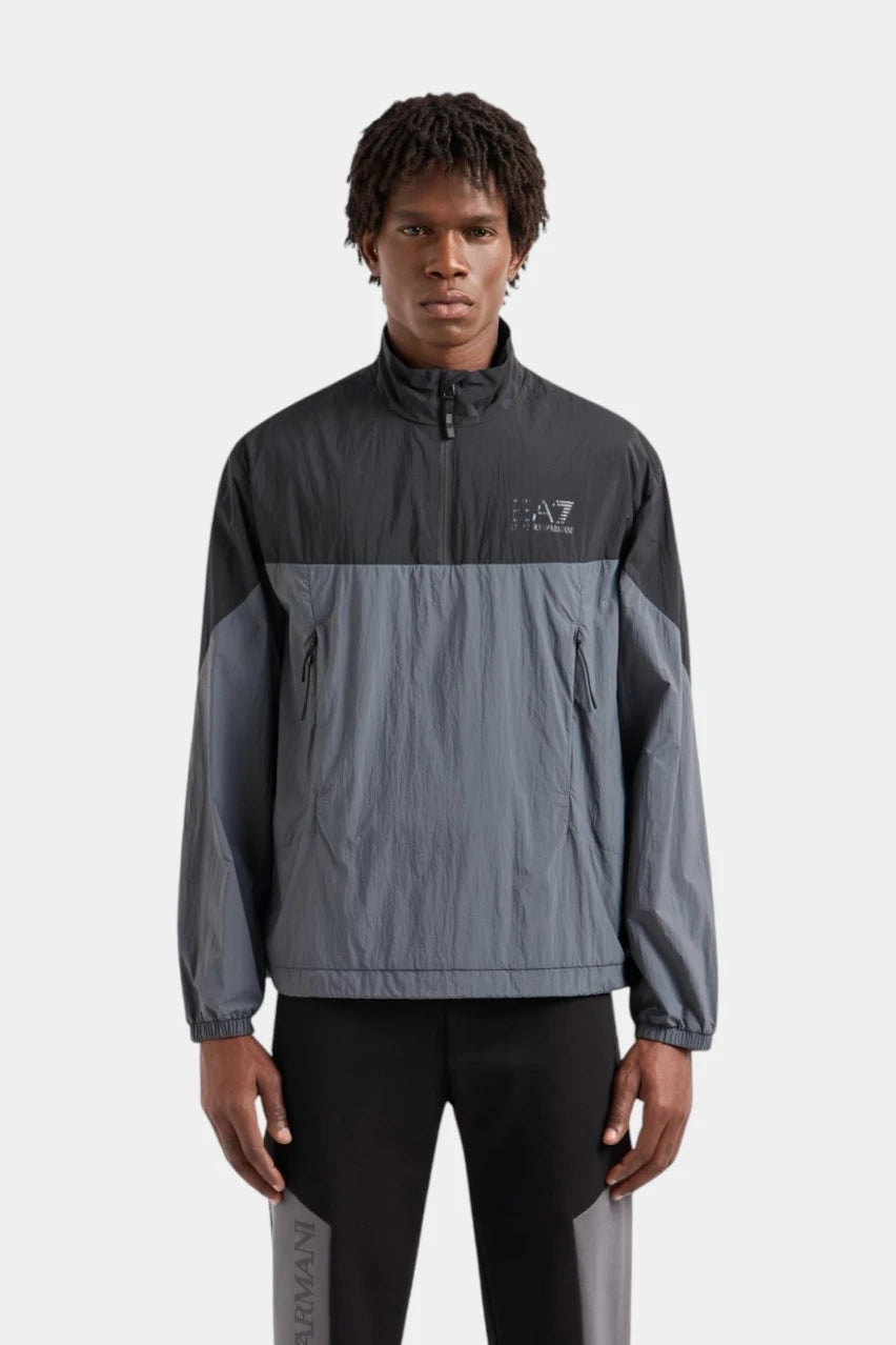 Black and grey Athletic Colour Block windbreaker in technical fabric
