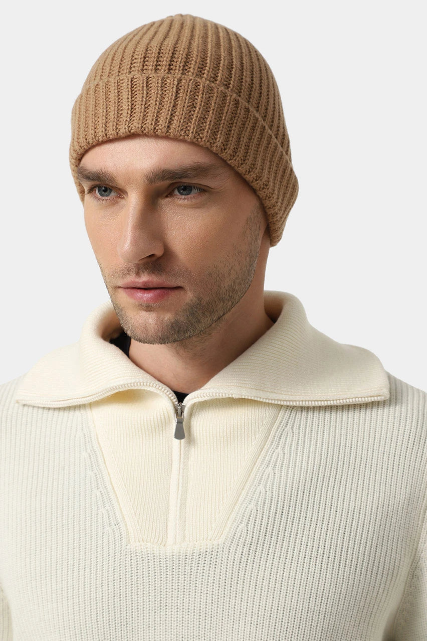 Beige wool and cashmere hat