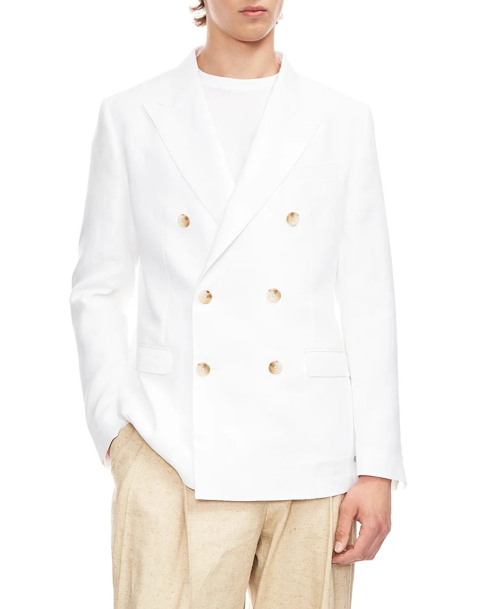 Double-breasted linen blazer
