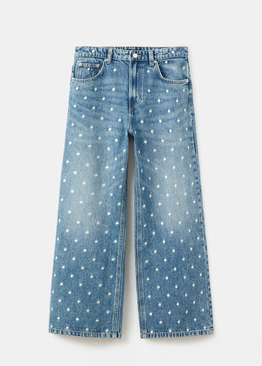 Polka dot straight-leg jeans