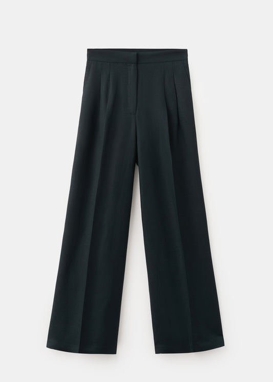 Straight-fit linen trousers with pleats