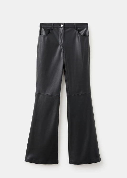Faux-leather flared trousers