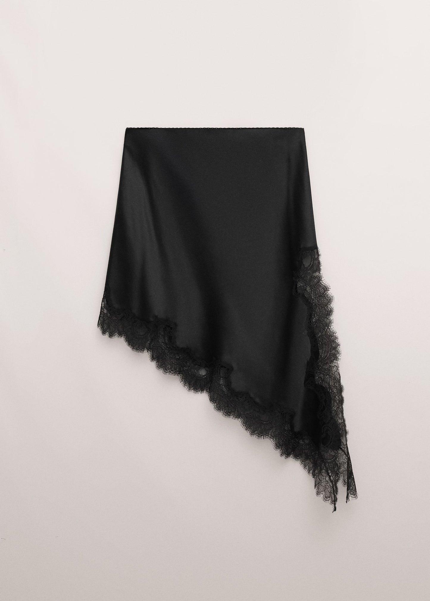 Satin asymmetric short skirt with lace