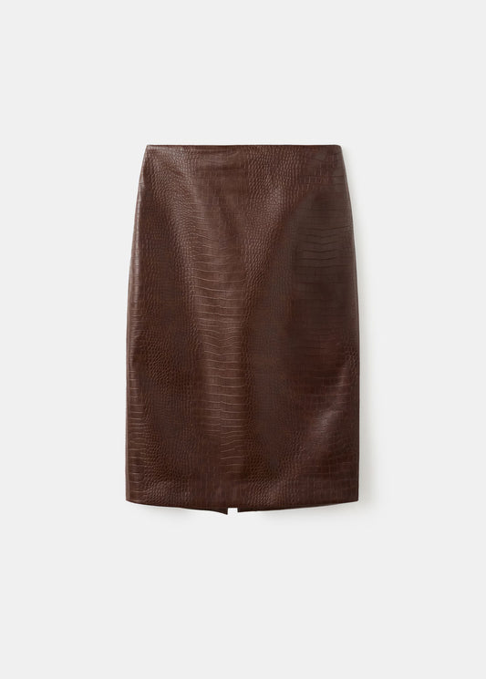 Croc-effect midi-skirt