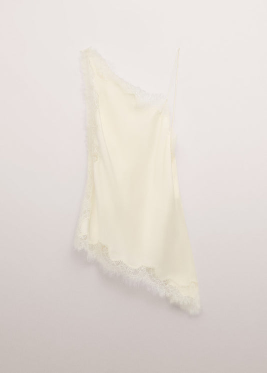 Asymmetric satin lace top