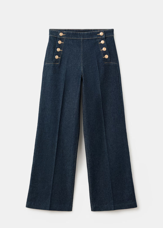 Wide-leg jeans with side buttons