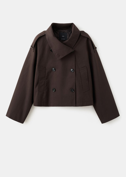 Funnel neck cropped trench coat