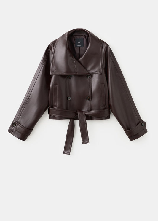 Faux-leather jacket with maxi lapels