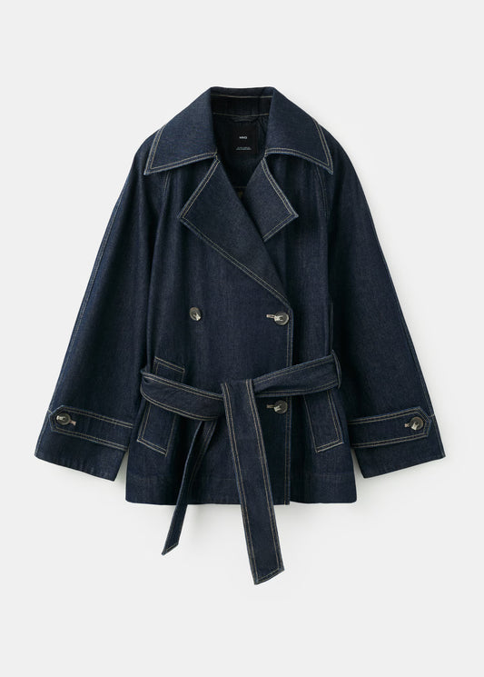 Denim trench with belt