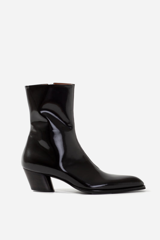 ROSA black leather ankle boots with  abrasion /high/