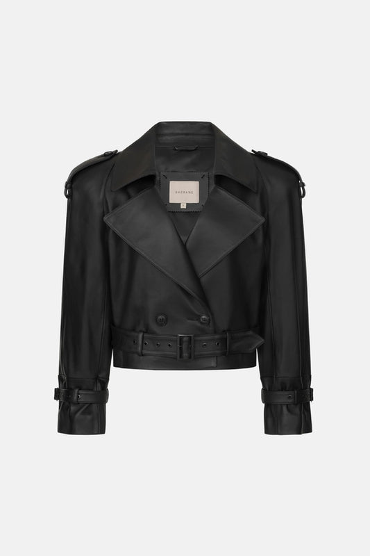 Leather jacket with shoulder pads