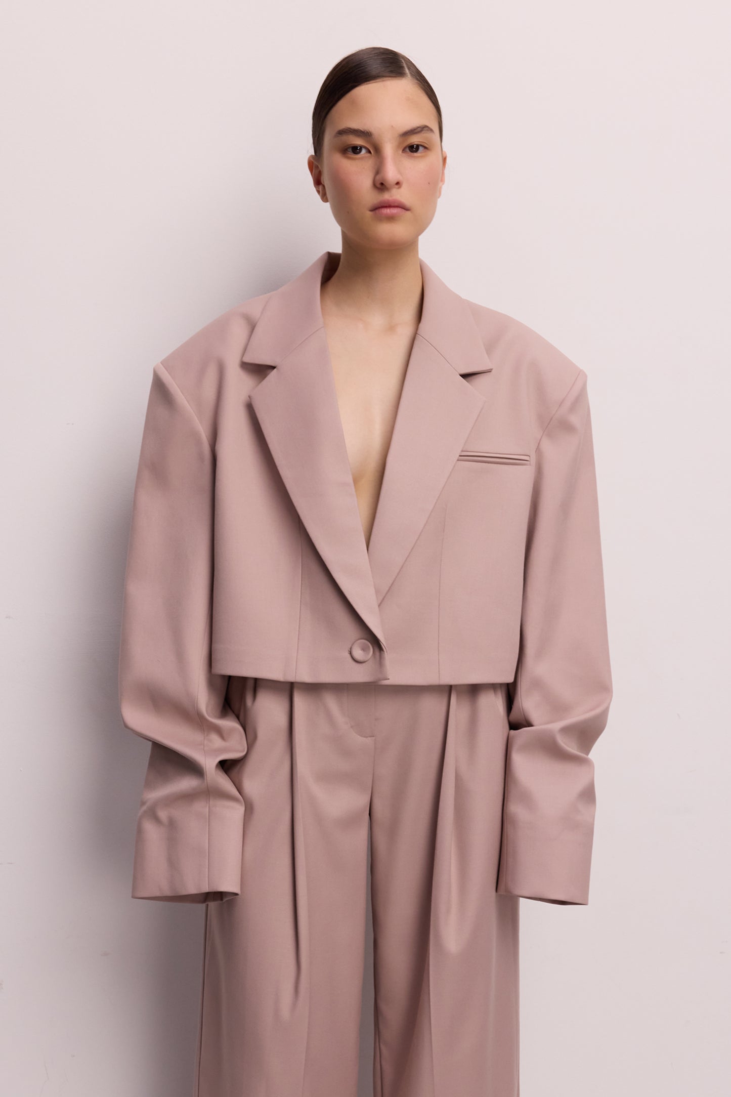 Cropped cotton jacket with gathered  sleeves