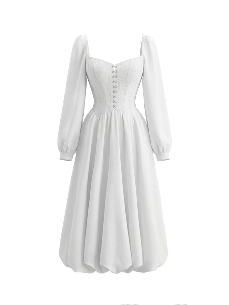 White embroidered midi dress with  hooks