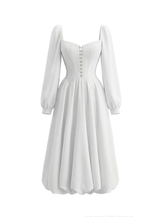 White embroidered midi dress with  hooks