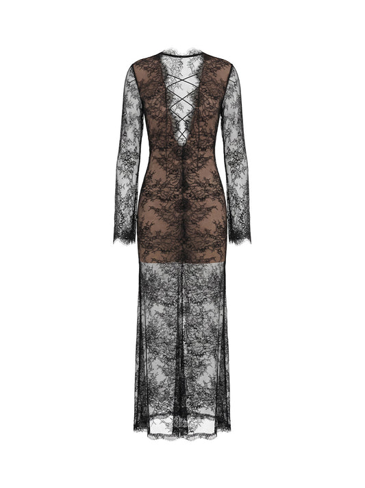 Black lace midi dress with lacing