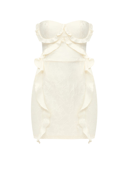 Mini milky dress with ruffles