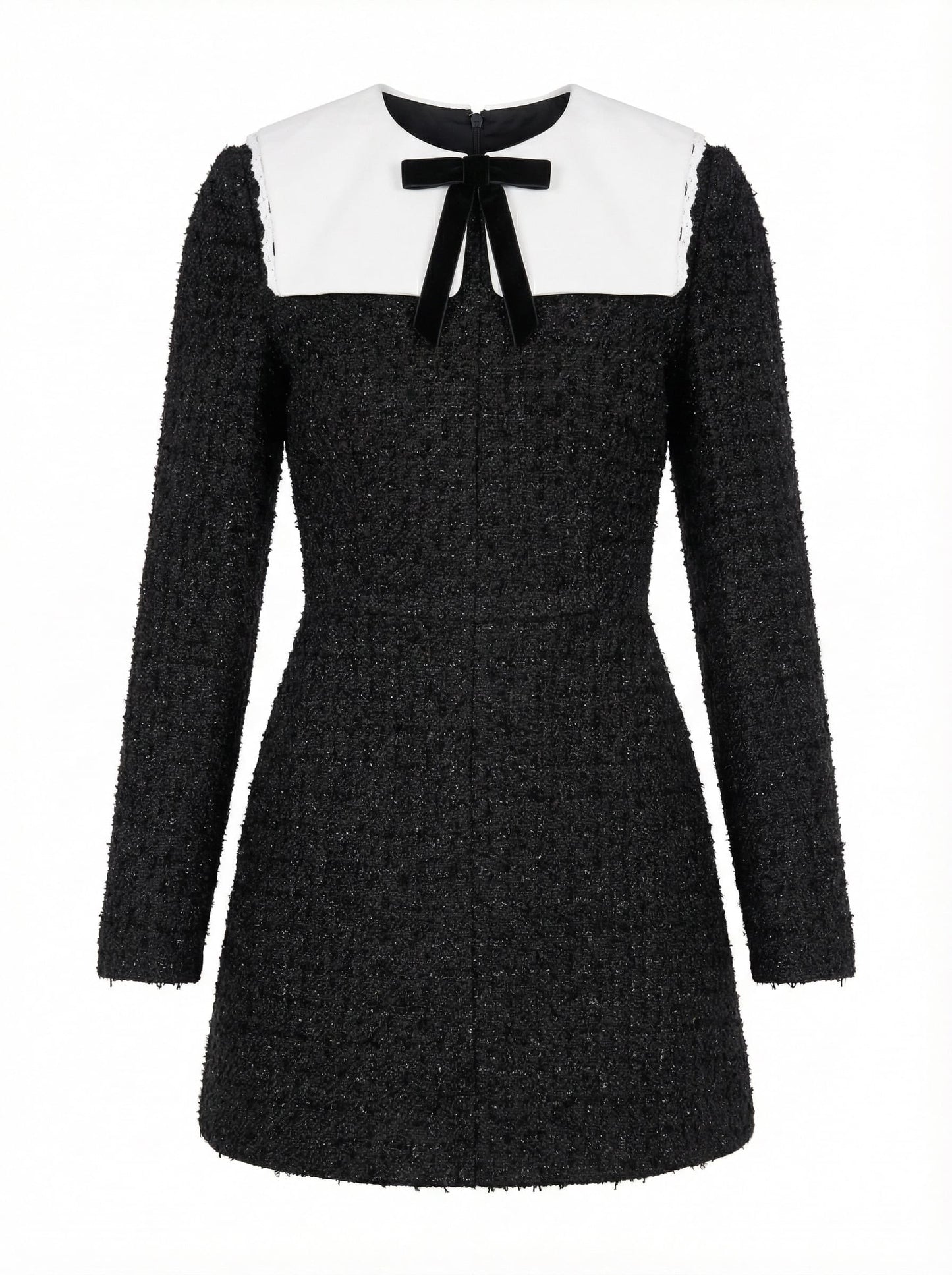 Black tweed mini dress with collar  and bow