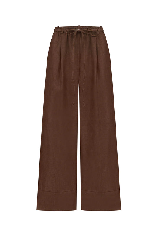 Brown linen palazzo pants