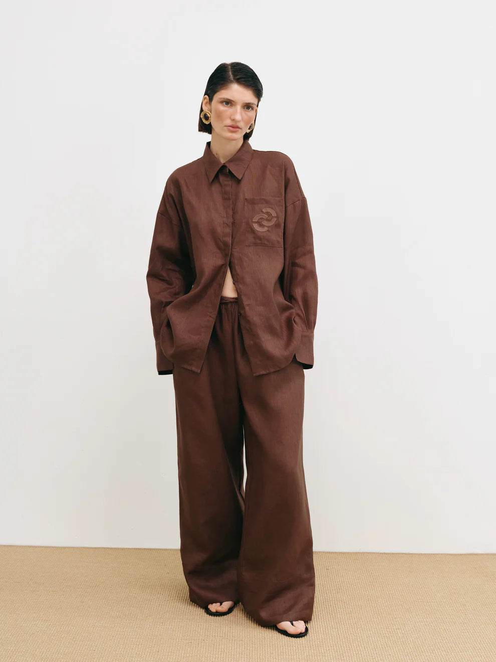 Brown linen palazzo pants