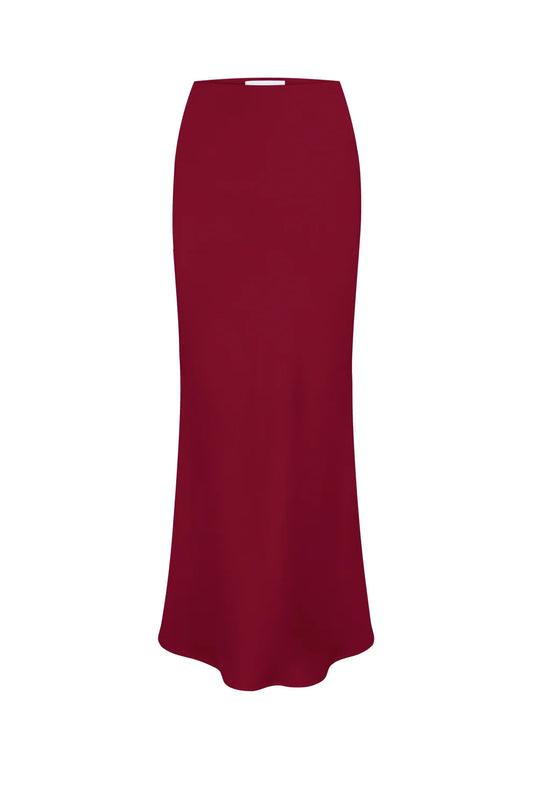 Cherry satin maxi skirt