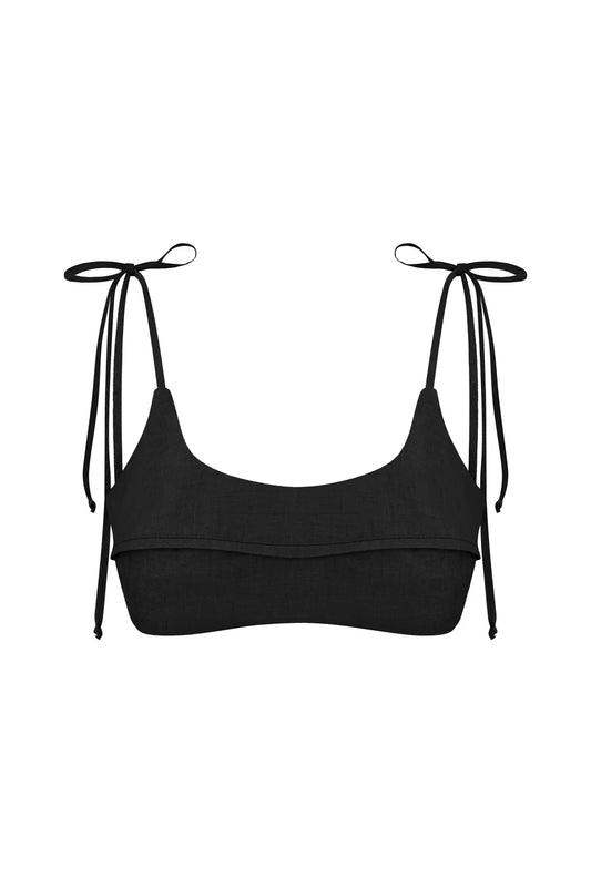 Black linen crop top