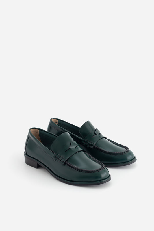 DUCKY dark green leather loafers