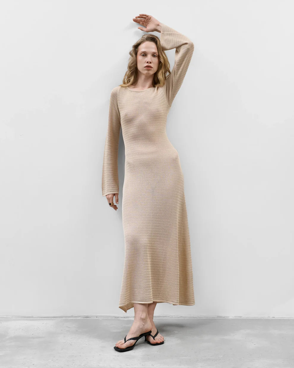 Semi-sheer crochet dress beige