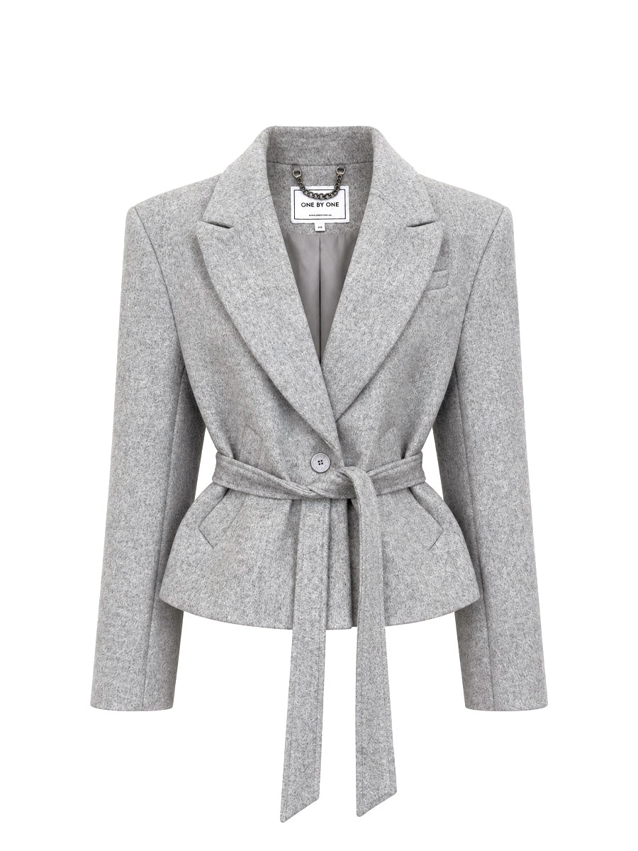 Light grey mini coat with a turn-down collar