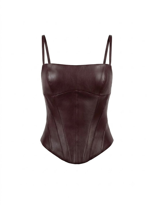 Burgundy eco-leather corset with topstitching