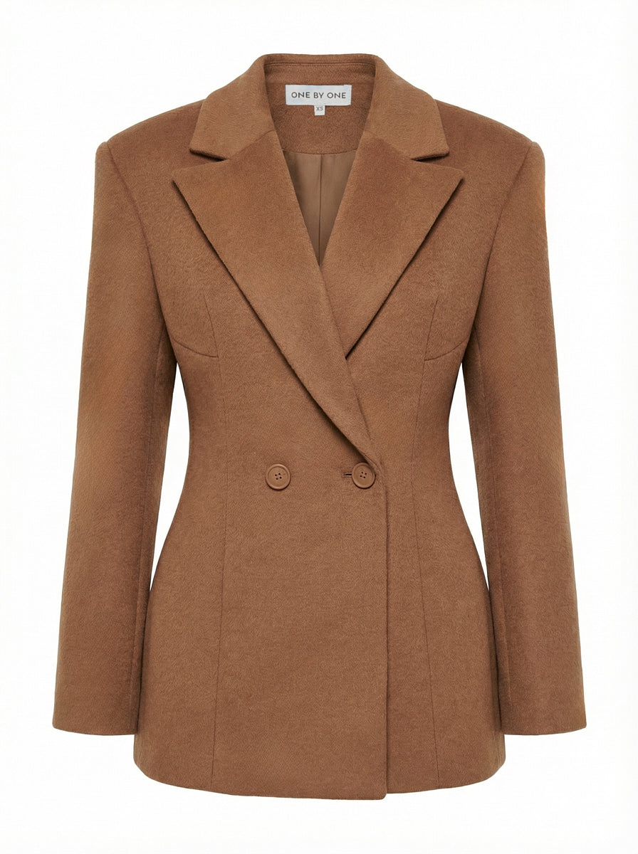 Beige double-breasted mini coat