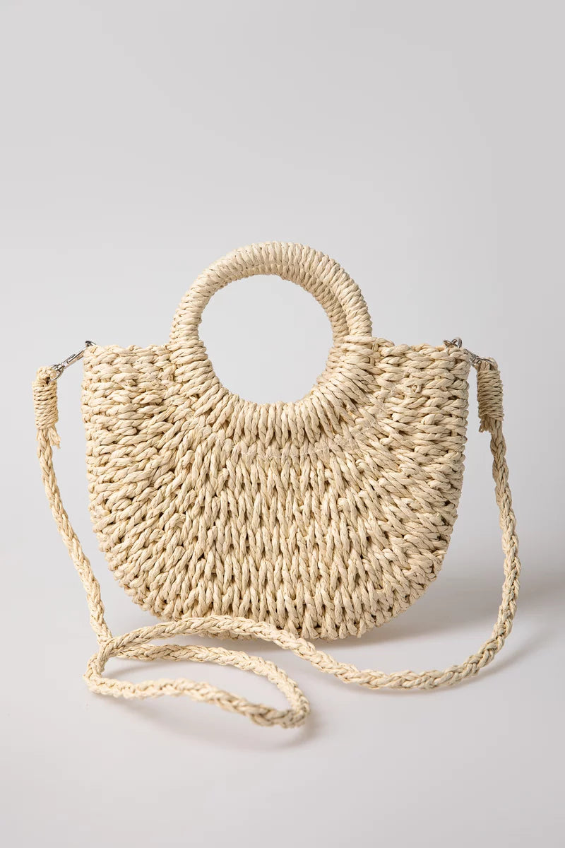 Beige straw bag with round handles