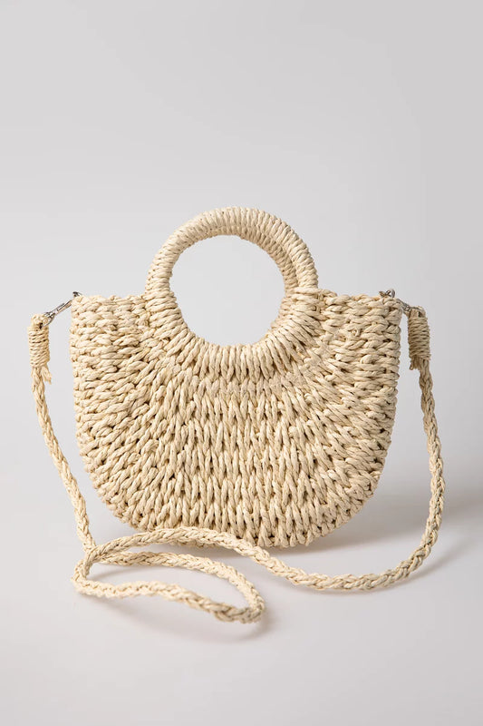 Beige straw bag with round handles